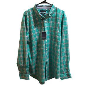 NWT Crown & Ivy Motion Flex Classic Fit Green Plaid l/s Shirt Stretch Size L
